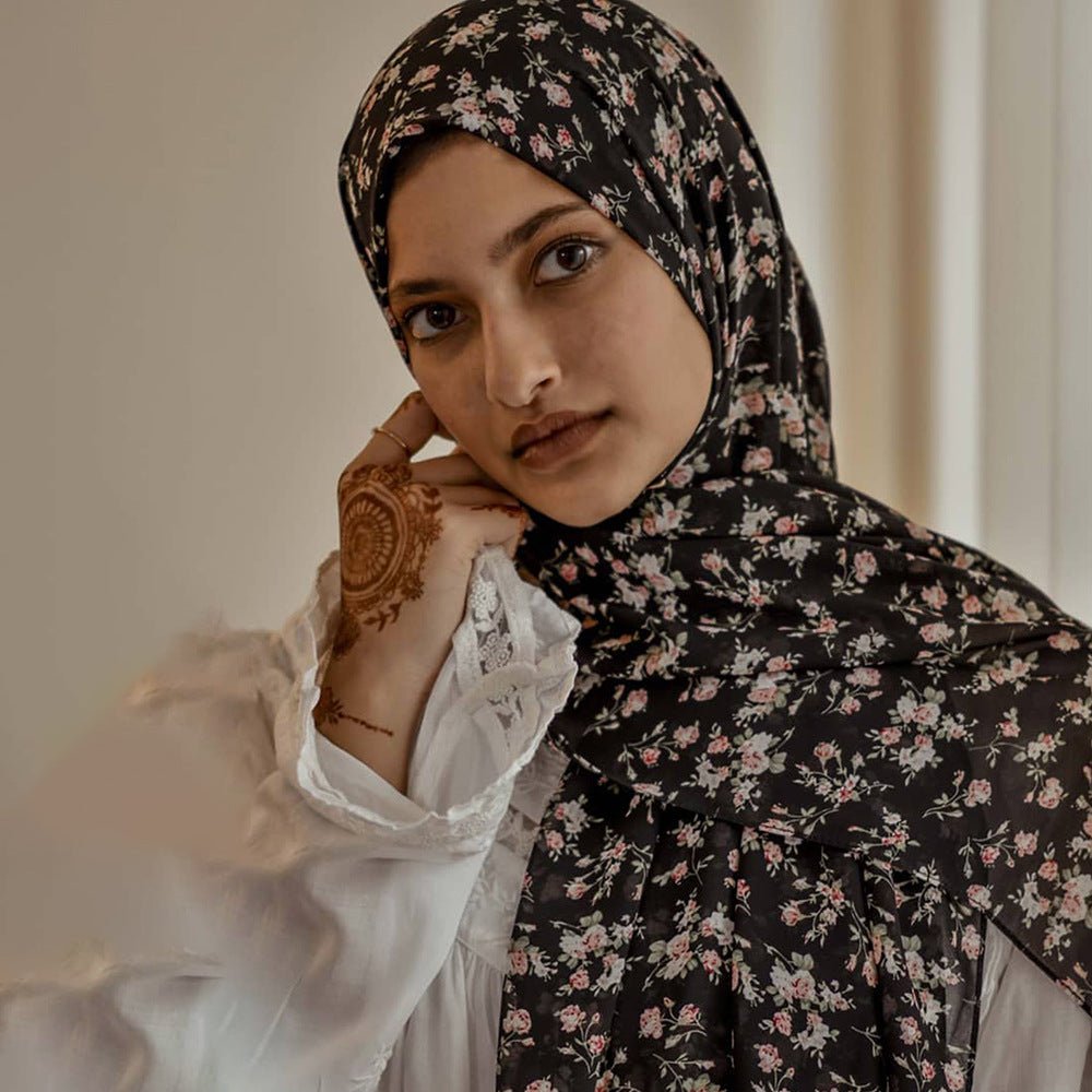 Versatile Chiffon Printed Floral Scarf Hijab (MH183) - Mariam's Collection