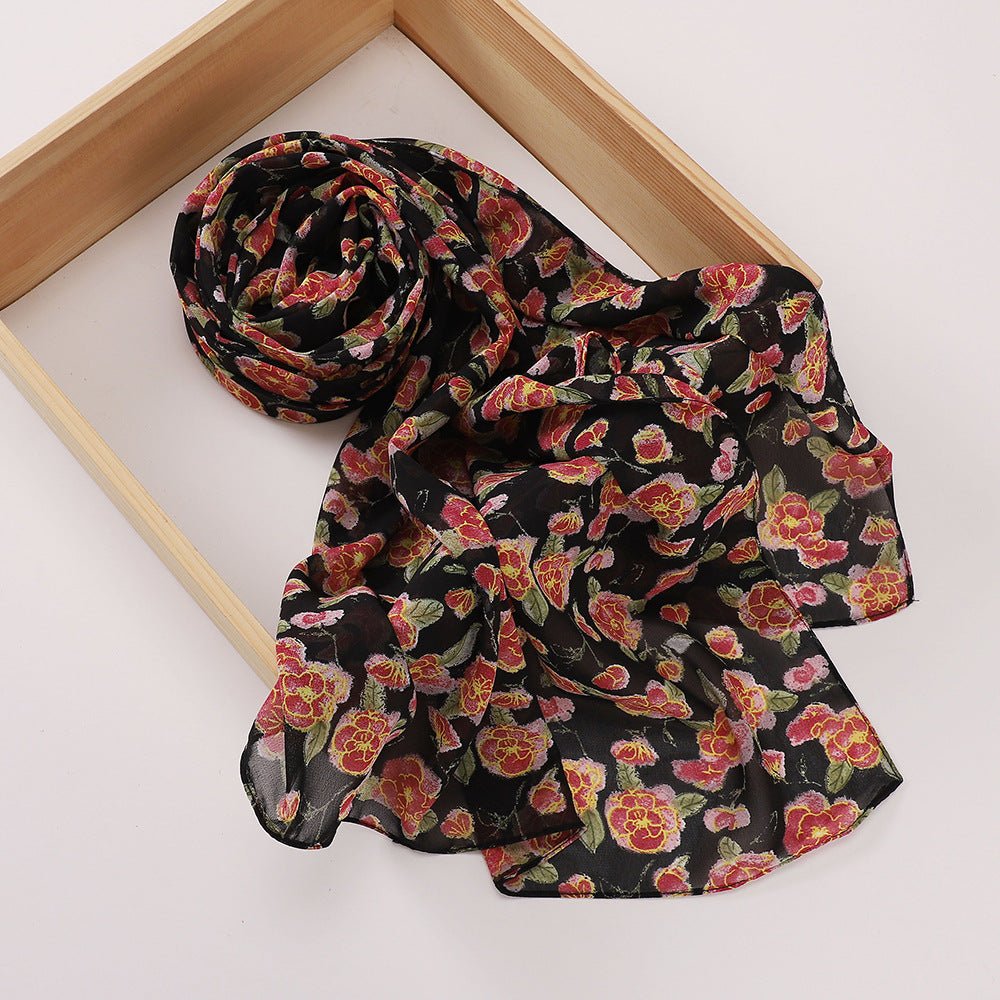 Versatile Chiffon Printed Floral Scarf Hijab (MH183) - Mariam's Collection