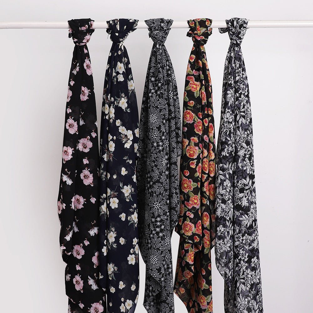 Versatile Chiffon Printed Floral Scarf Hijab (MH183) - Mariam's Collection