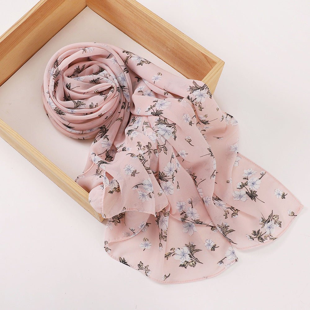 Versatile Chiffon Printed Floral Scarf Hijab (MH183) - Mariam's Collection