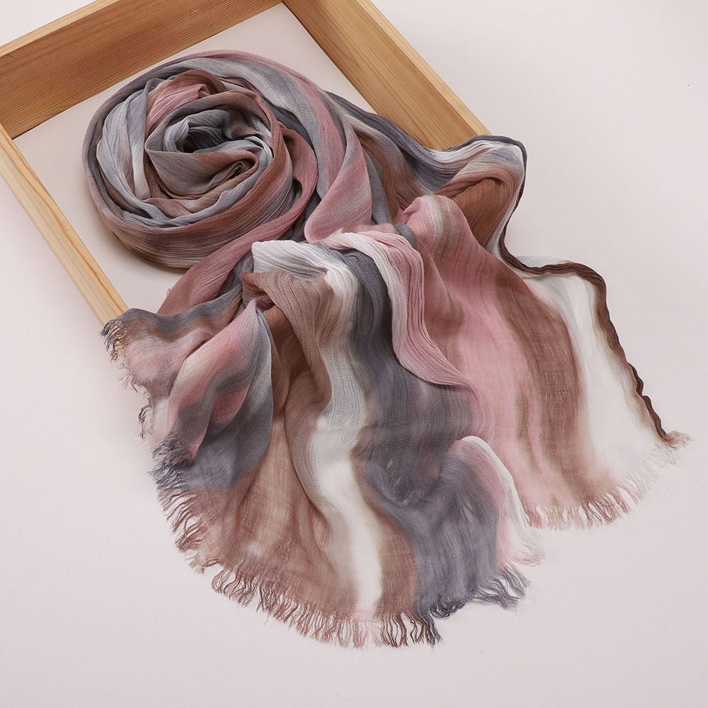 Versatile Printed Striped Pleated Shawl Hijab (MH180) - Mariam's Collection