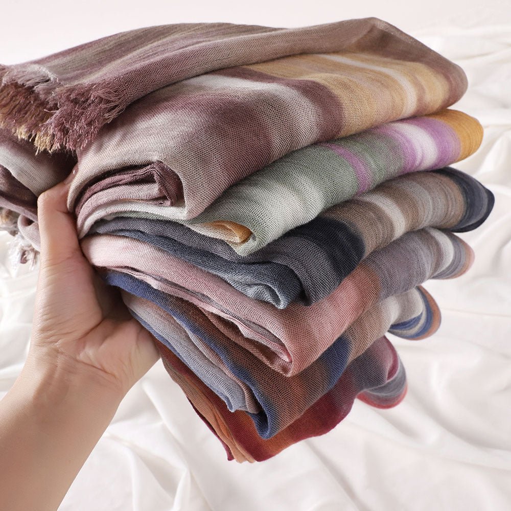 Versatile Printed Striped Pleated Shawl Hijab (MH180) - Mariam's Collection