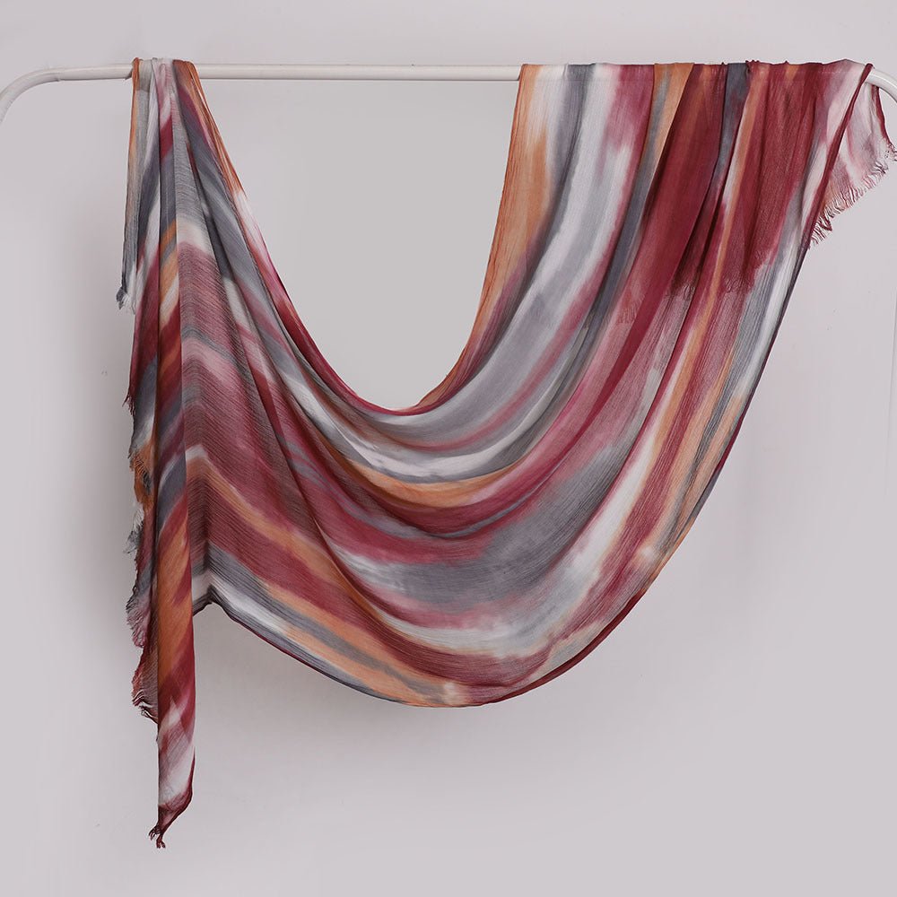 Versatile Printed Striped Pleated Shawl Hijab (MH180) - Mariam's Collection