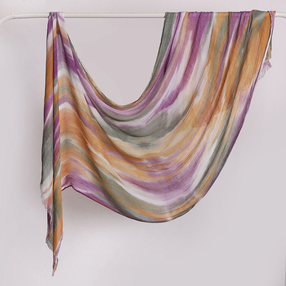 Versatile Printed Striped Pleated Shawl Hijab (MH180) - Mariam's Collection