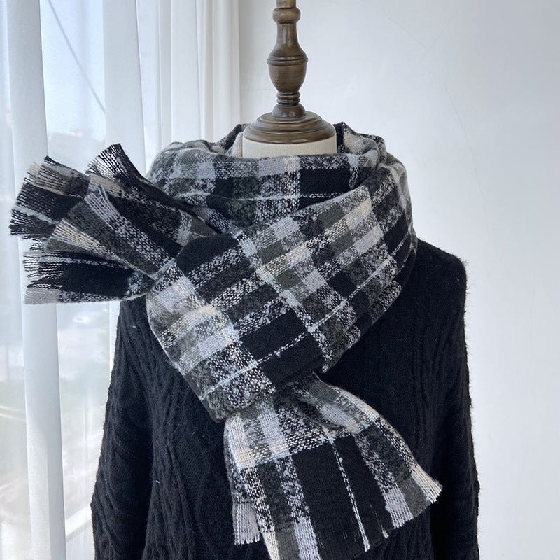 Vibrant Plaid Scarf Faux Wool Warm Shawl with Fringe (MAC334) - Mariam's Collection