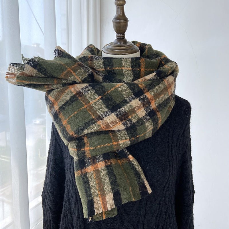 Vibrant Plaid Scarf Faux Wool Warm Shawl with Fringe (MAC334) - Mariam's Collection