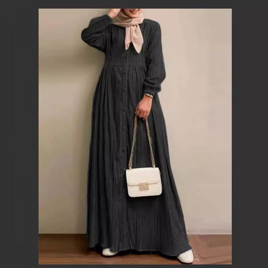 Vintage Button - Front Abaya Dress | Long Sleeve Modest Robe. (MA256) - Mariam's Collection