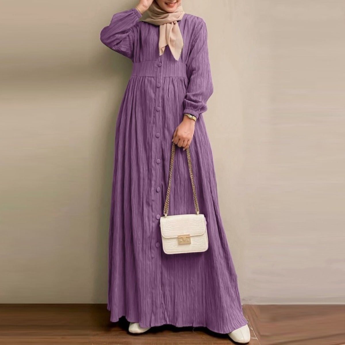 Vintage Button - Front Abaya Dress | Long Sleeve Modest Robe. (MA256) - Mariam's Collection