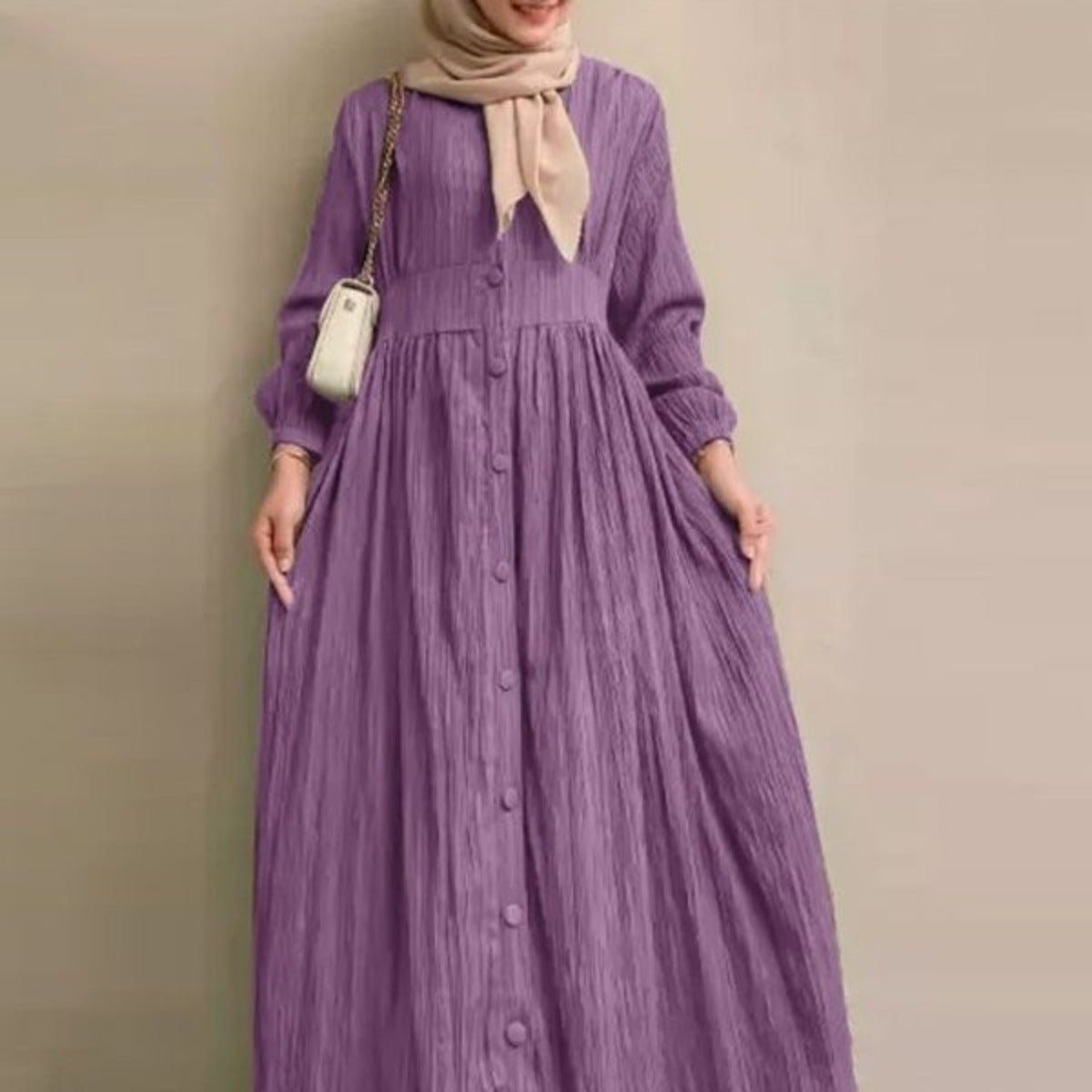 Vintage Button - Front Abaya Dress | Long Sleeve Modest Robe. (MA256) - Mariam's Collection