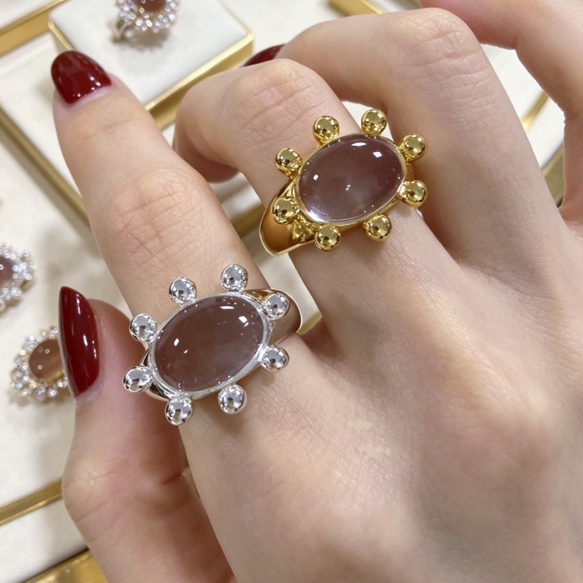 Vintage Sunburst Crystal Statement Ring – Adjustable Ring