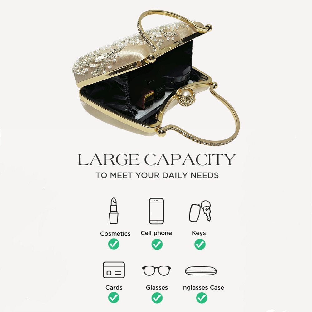 Interior view of polyester-lined compact evening clutch bag