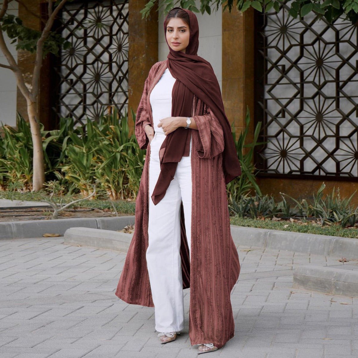 Vintage Knitted Cardigan Abaya | Modest Longline Open Front Jacket for Women(MOA217) - Mariam's Collection