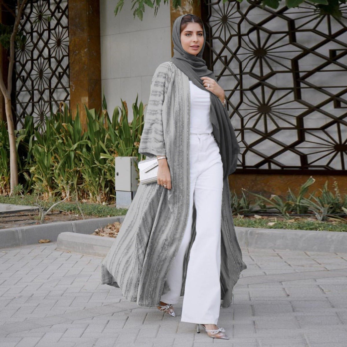 Vintage Knitted Cardigan Abaya | Modest Longline Open Front Jacket for Women(MOA217) - Mariam's Collection