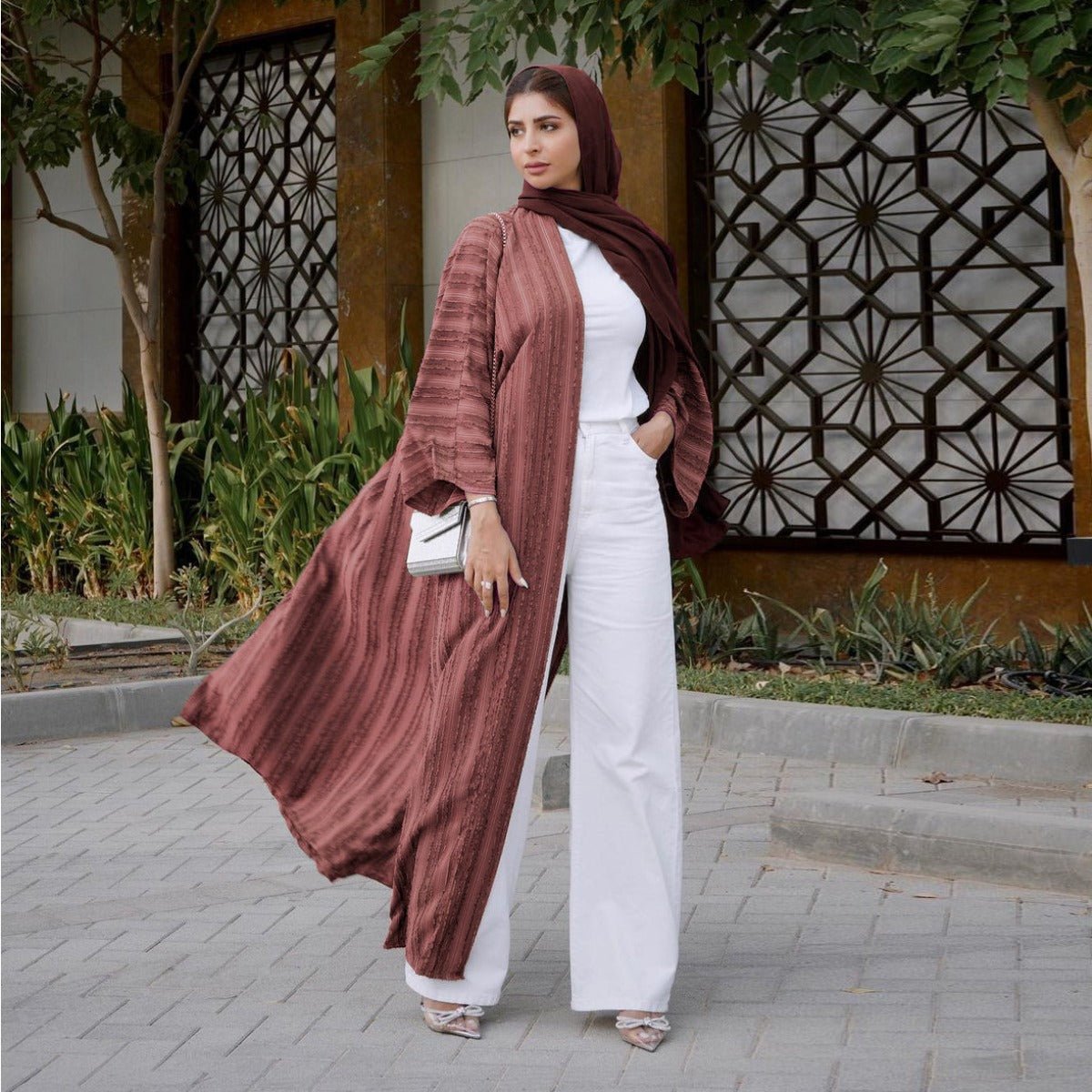 Vintage Knitted Cardigan Abaya | Modest Longline Open Front Jacket for Women(MOA217) - Mariam's Collection