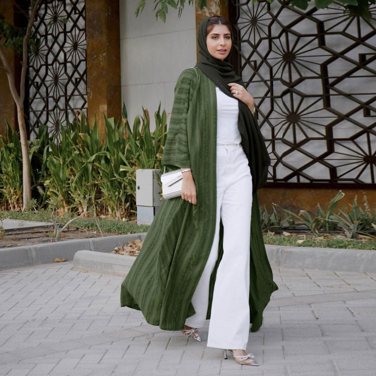 Vintage Knitted Cardigan Abaya | Modest Longline Open Front Jacket for Women(MOA217) - Mariam's Collection