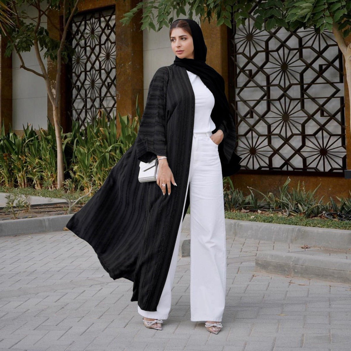 Vintage Knitted Cardigan Abaya | Modest Longline Open Front Jacket for Women(MOA217) - Mariam's Collection