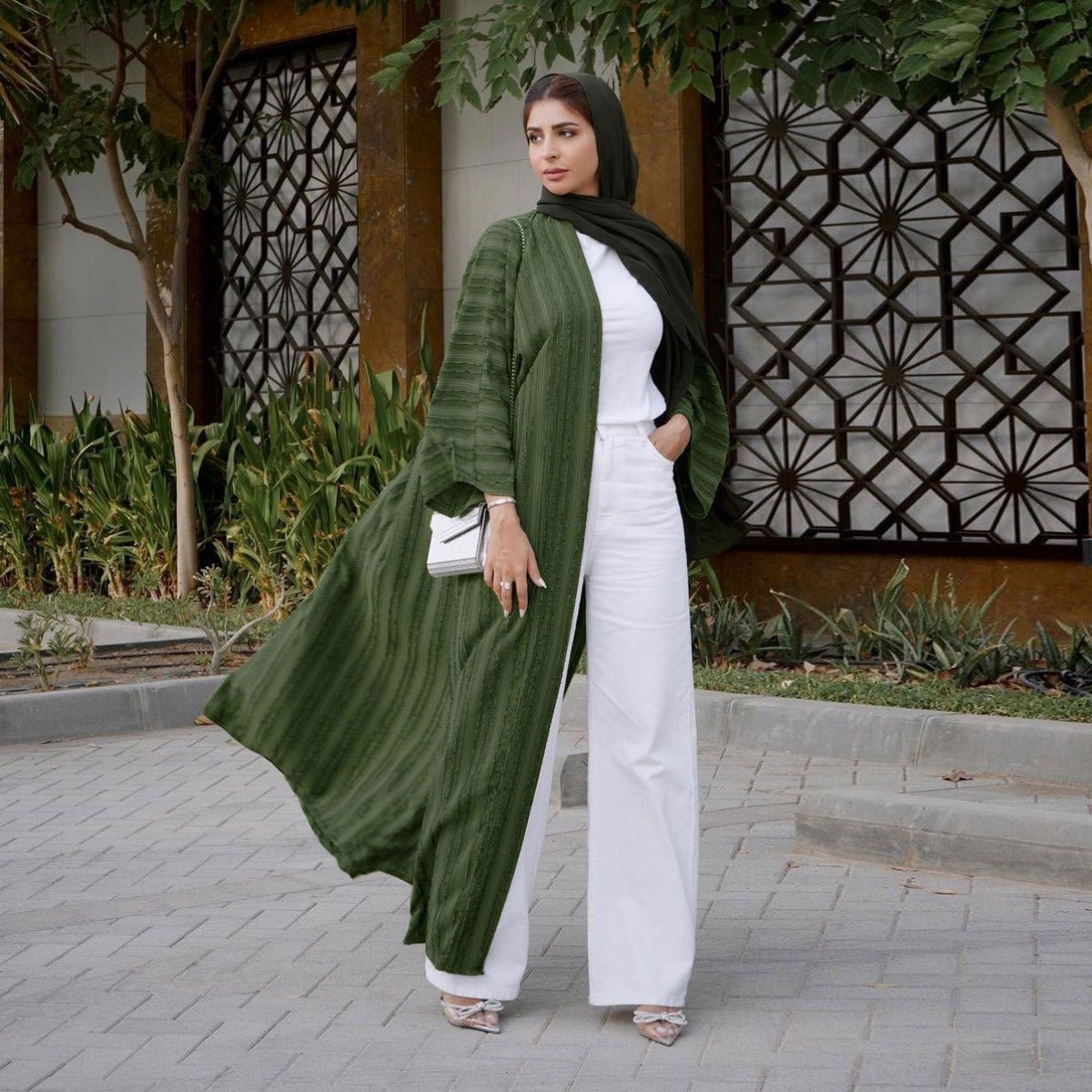 Vintage Knitted Cardigan Abaya | Modest Longline Open Front Jacket for Women(MOA217) - Mariam's Collection