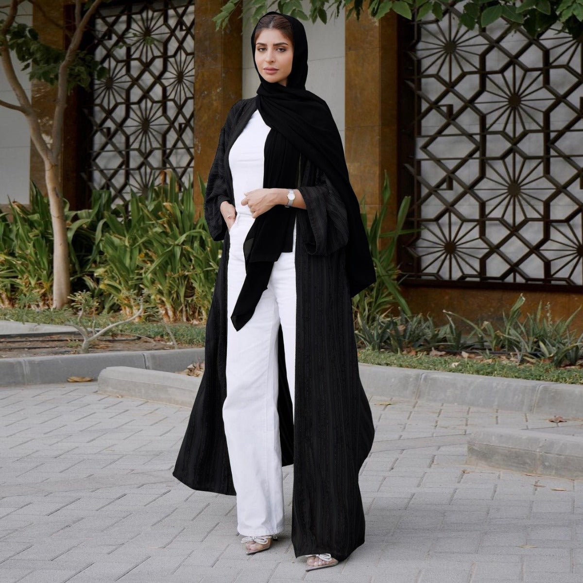 Vintage Knitted Cardigan Abaya | Modest Longline Open Front Jacket for Women(MOA217) - Mariam's Collection