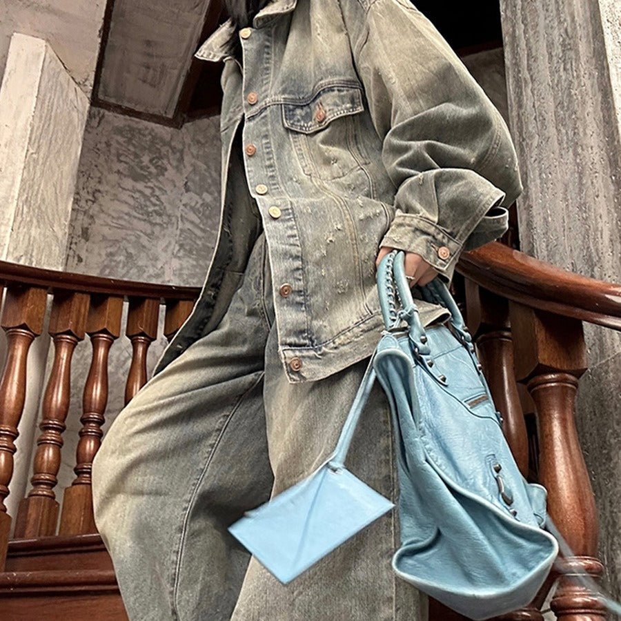 Vintage Oversized Denim Jacket | Loose Fit Casual Jean Jacket(MS150) - Mariam's Collection