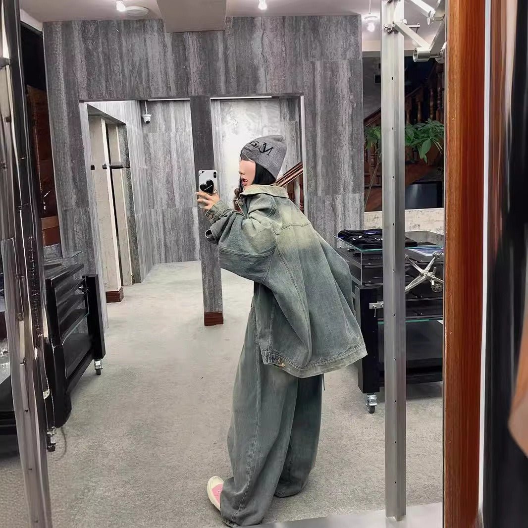 Vintage Oversized Denim Jacket | Loose Fit Casual Jean Jacket(MS150) - Mariam's Collection