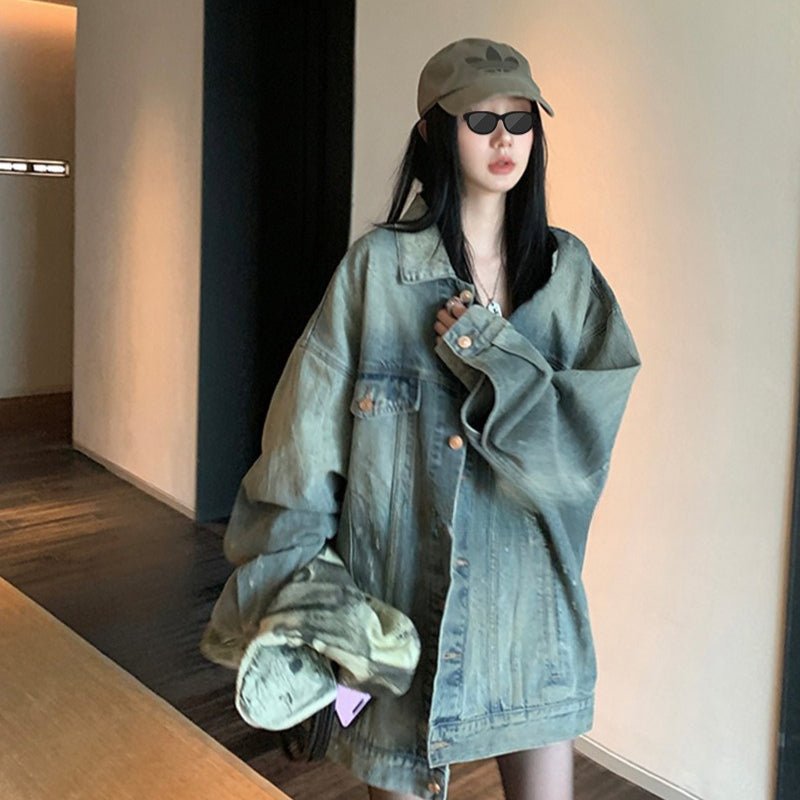 Vintage Oversized Denim Jacket | Loose Fit Casual Jean Jacket(MS150) - Mariam's Collection