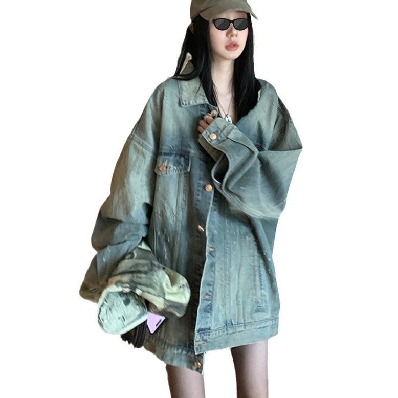 Vintage Oversized Denim Jacket | Loose Fit Casual Jean Jacket(MS150) - Mariam's Collection
