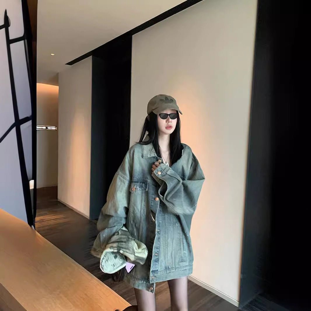 Vintage Oversized Denim Jacket | Loose Fit Casual Jean Jacket(MS150) - Mariam's Collection