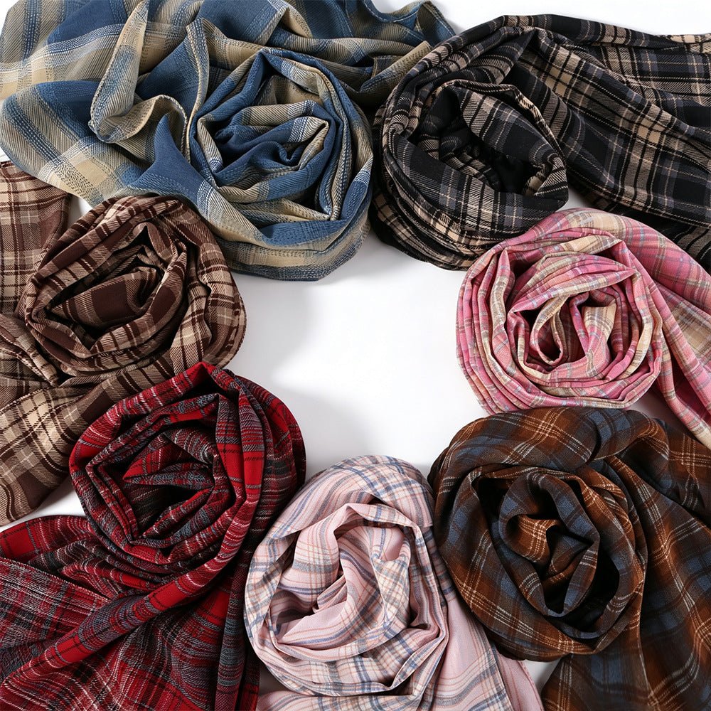 Vintage Tartan Plaid Lightweight Hijab Scarf(MH258) - Mariam's Collection