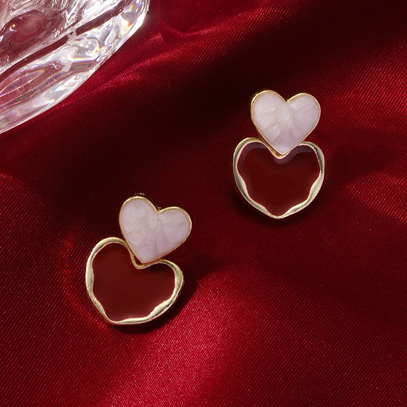 Vintage Wine Red Pearl Stud Earrings(MAC466) - Mariam's Collection