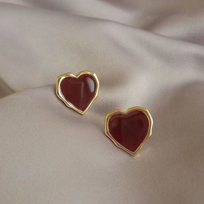 Vintage Wine Red Pearl Stud Earrings(MAC466) - Mariam's Collection
