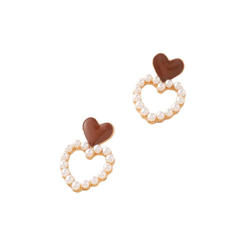 Vintage Wine Red Pearl Stud Earrings(MAC466) - Mariam's Collection
