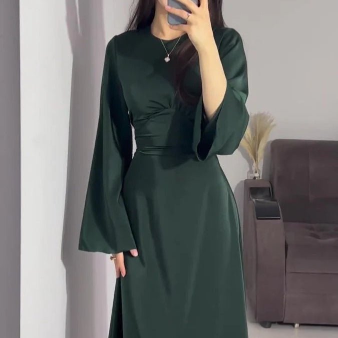 Waist Slim Abaya, Strappy Solid Color Abaya (MA106) - Mariam's Collection