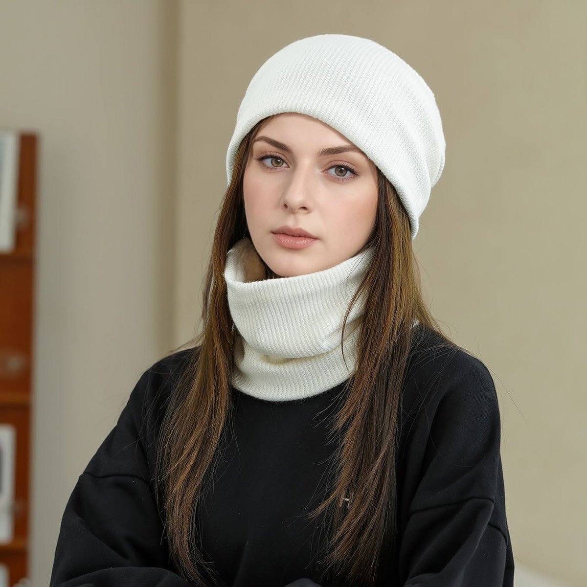 Warm Knit Beanie with Looped Scarf Set (MAC299) - Mariam's Collection