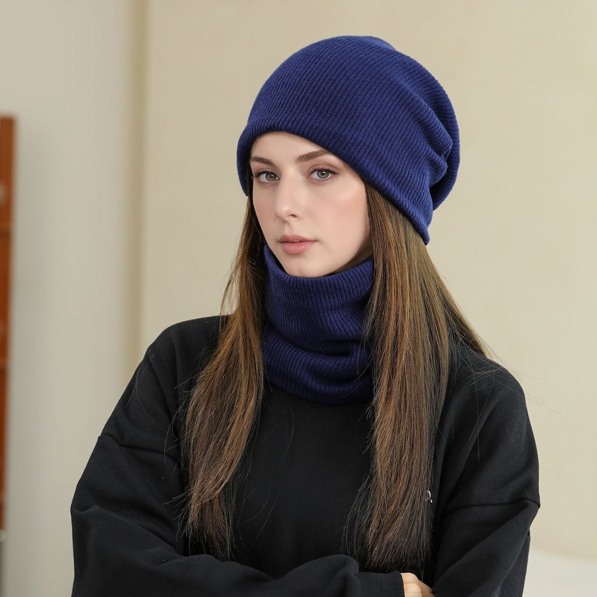Warm Knit Beanie with Looped Scarf Set (MAC299) - Mariam's Collection