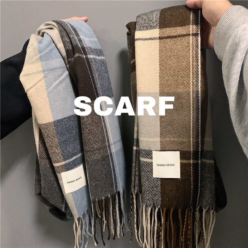 Warm Versatile Soft Plaid Scarf with Fringe (MAC333) - Mariam's Collection