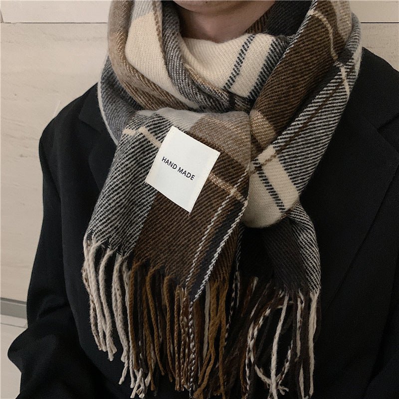 Warm Versatile Soft Plaid Scarf with Fringe (MAC333) - Mariam's Collection