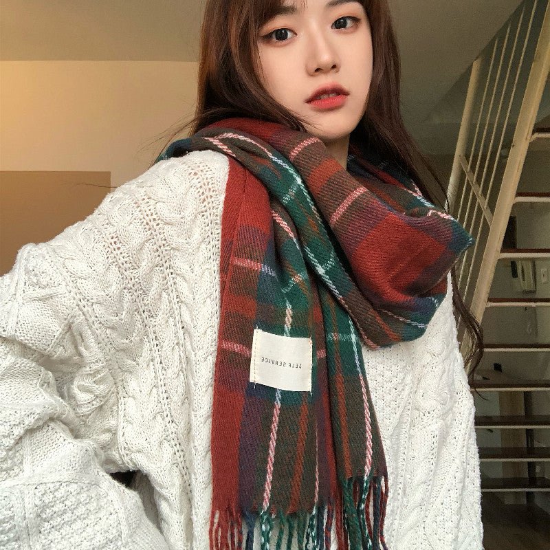 Warm Versatile Soft Plaid Scarf with Fringe (MAC333) - Mariam's Collection