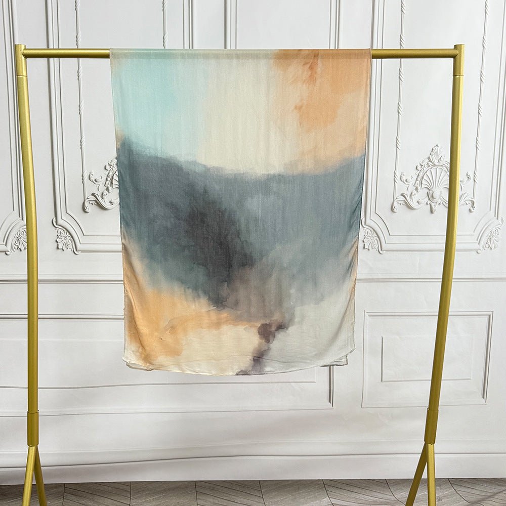 Watercolor Artistic Modal Hijab with Painted Floral Motifs (MH144) - Mariam's Collection