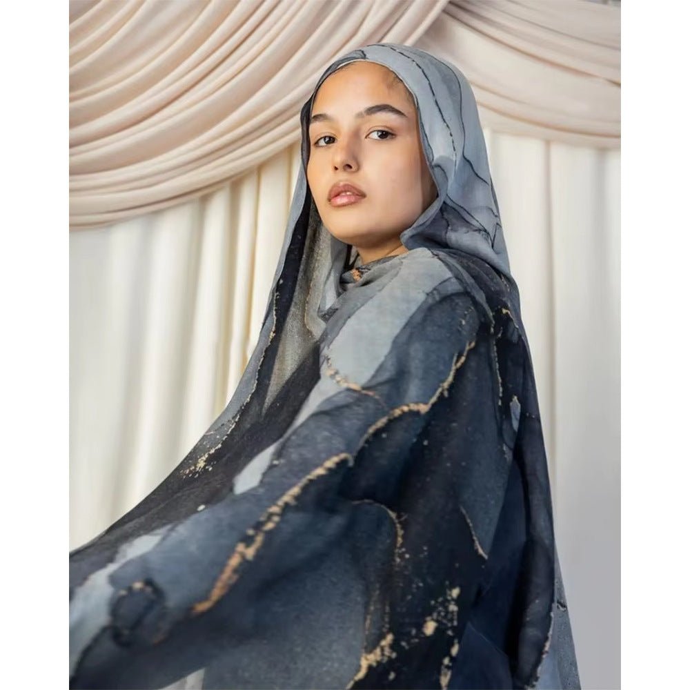 Watercolor Artistic Modal Hijab with Painted Floral Motifs (MH144) - Mariam's Collection