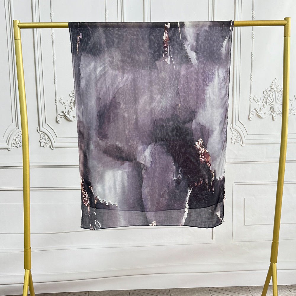 Watercolor Artistic Modal Hijab with Painted Floral Motifs (MH144) - Mariam's Collection