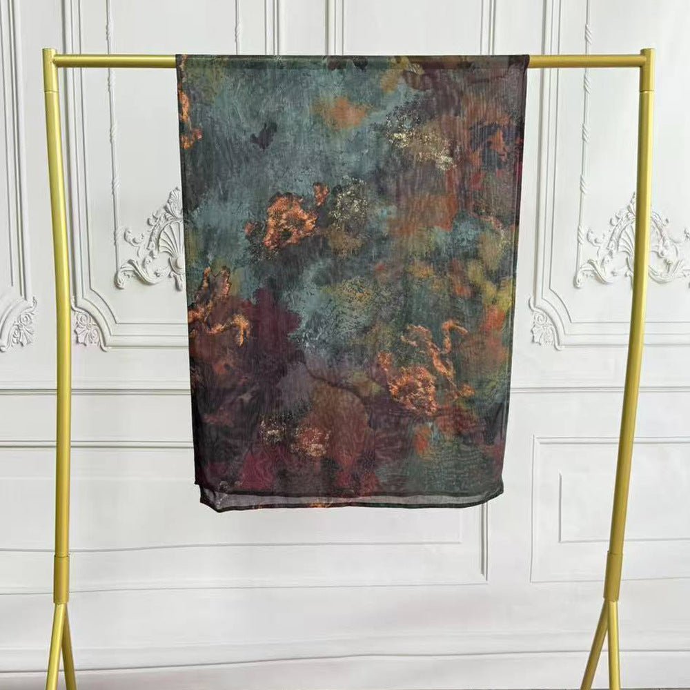 Watercolor Artistic Modal Hijab with Painted Floral Motifs (MH144) - Mariam's Collection