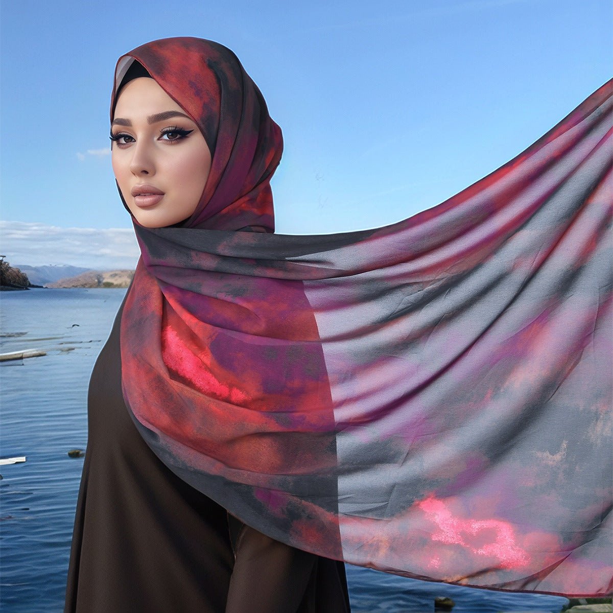 Watercolor Artistry Ethereal Print Hijab (MH176) - Mariam's Collection