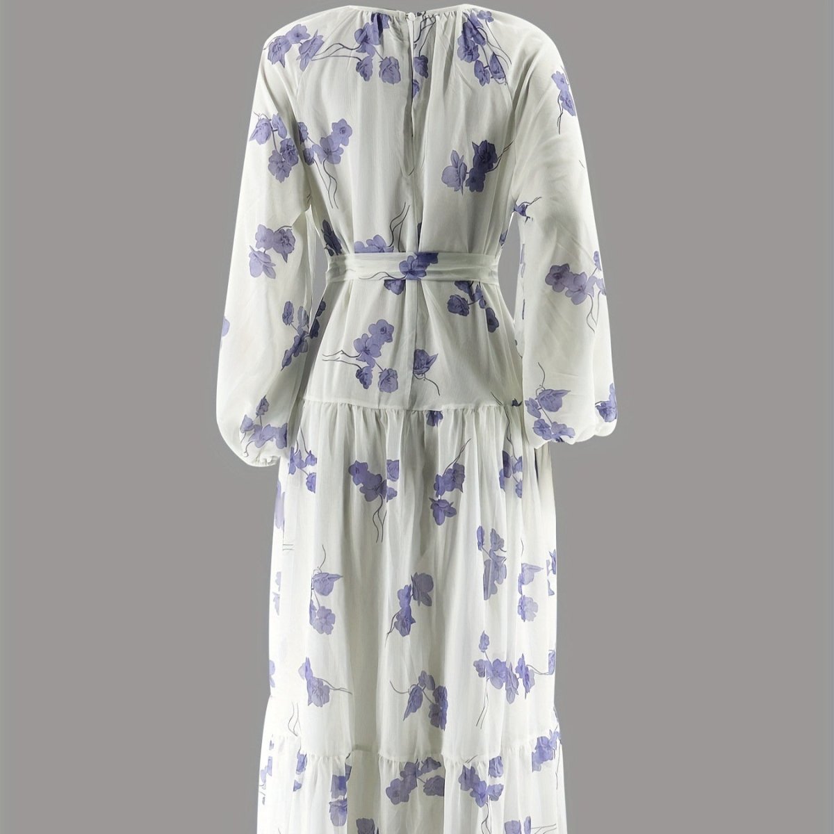 Watercolor Floral Maxi Dress | Long Sleeve Belted Tiered Dress(MS273) - Mariam's Collection