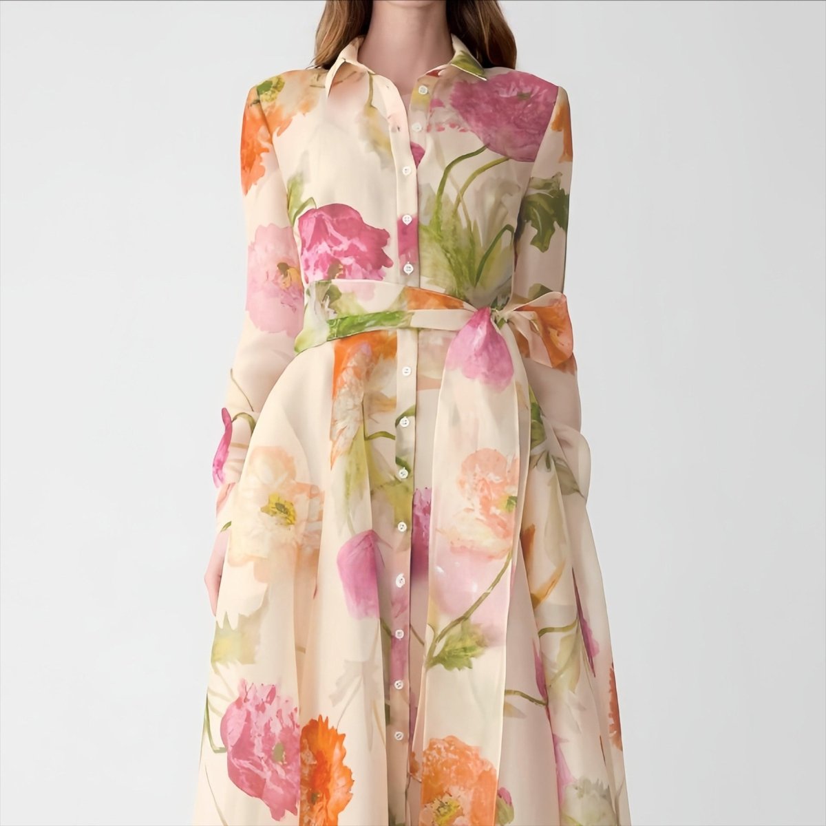 Watercolour Floral Shirt Maxi Dress(MS414) - Mariam's Collection
