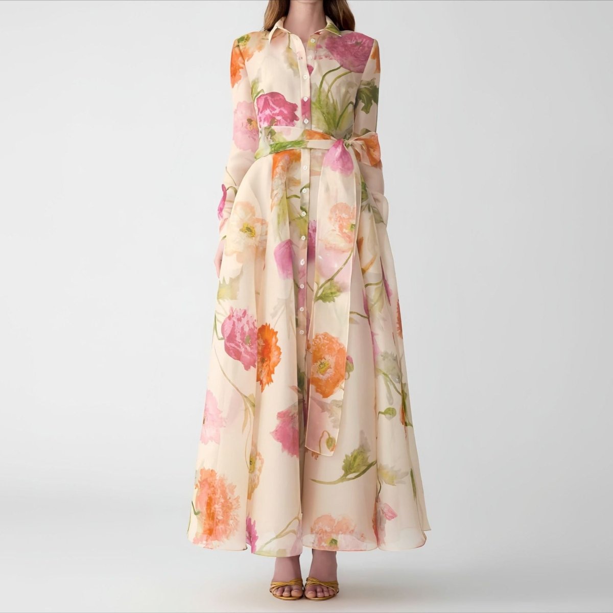 Watercolour Floral Shirt Maxi Dress(MS414) - Mariam's Collection