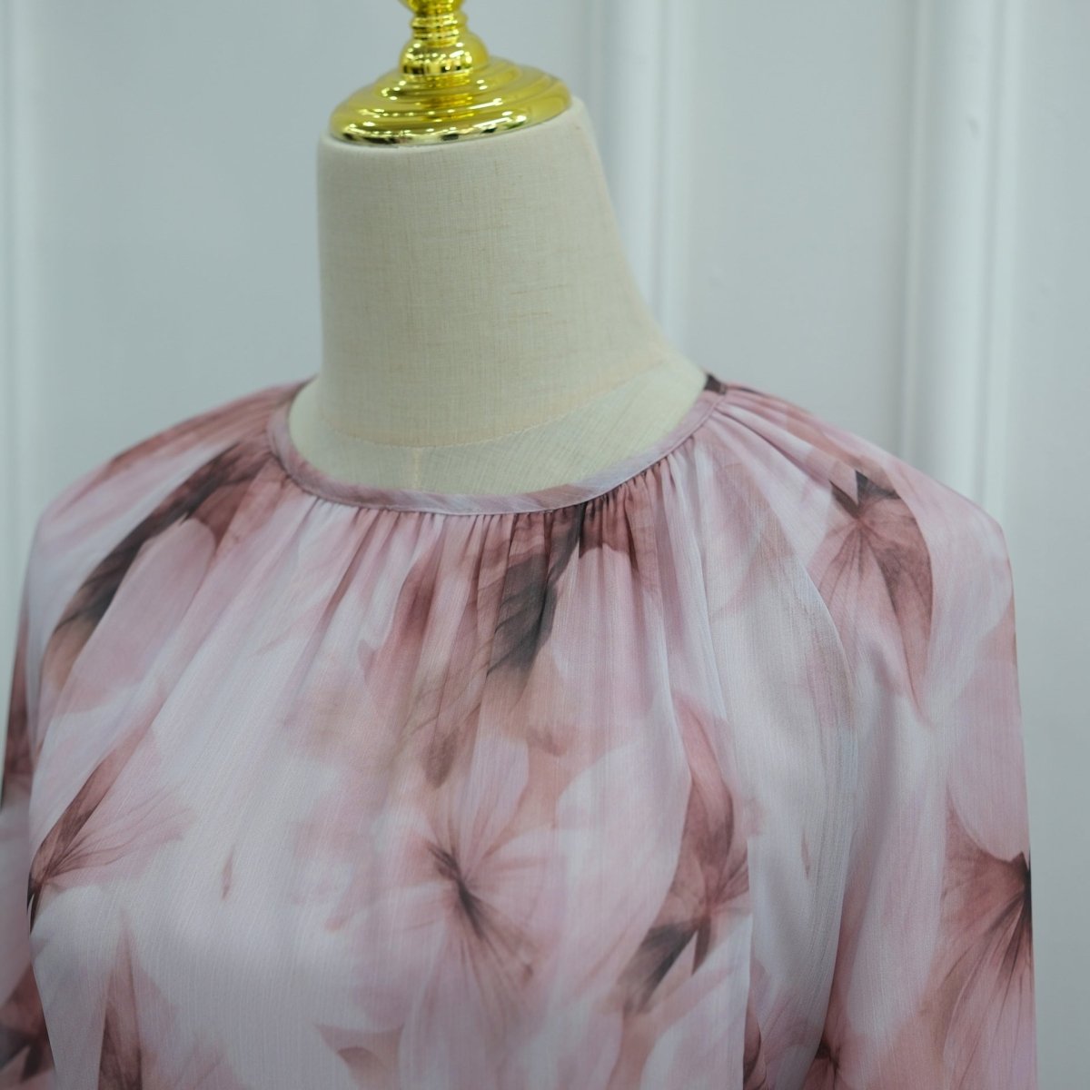Watercolour Print Double-Layer Flared-Sleeve Maxi Dress(MA479) - Mariam's Collection