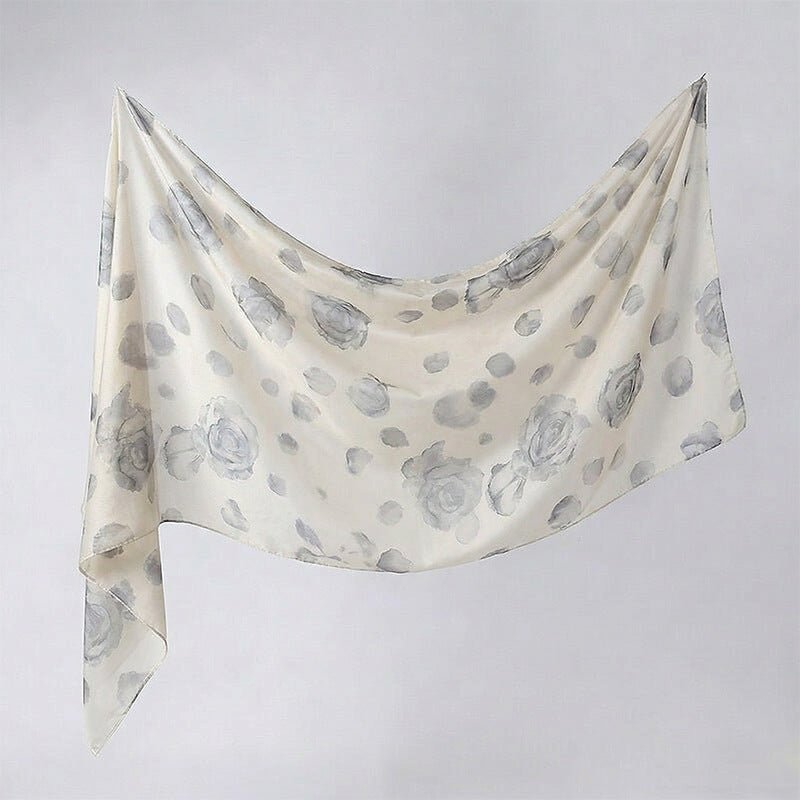 Delicate watercolour floral hijab shawl pinned as classic hijab style