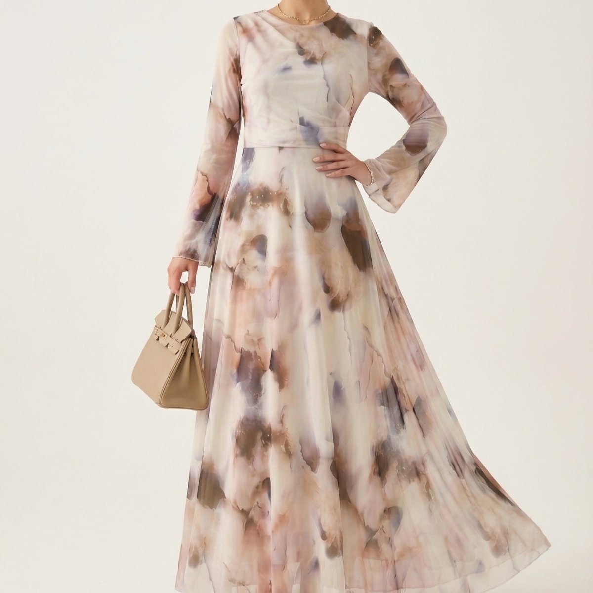 Watercolour Print Maxi Dress(MS447) - Mariam's Collection
