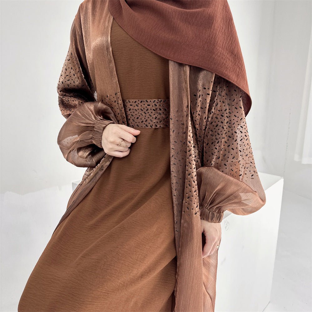 Wave Bubble Sleeve Abaya 4 - Piece Set (MOA057) - Mariam's Collection