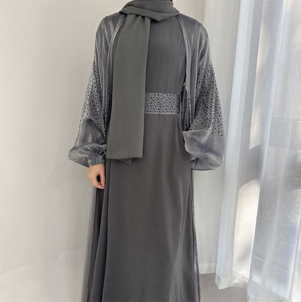 Wave Bubble Sleeve Abaya 4 - Piece Set (MOA057) - Mariam's Collection